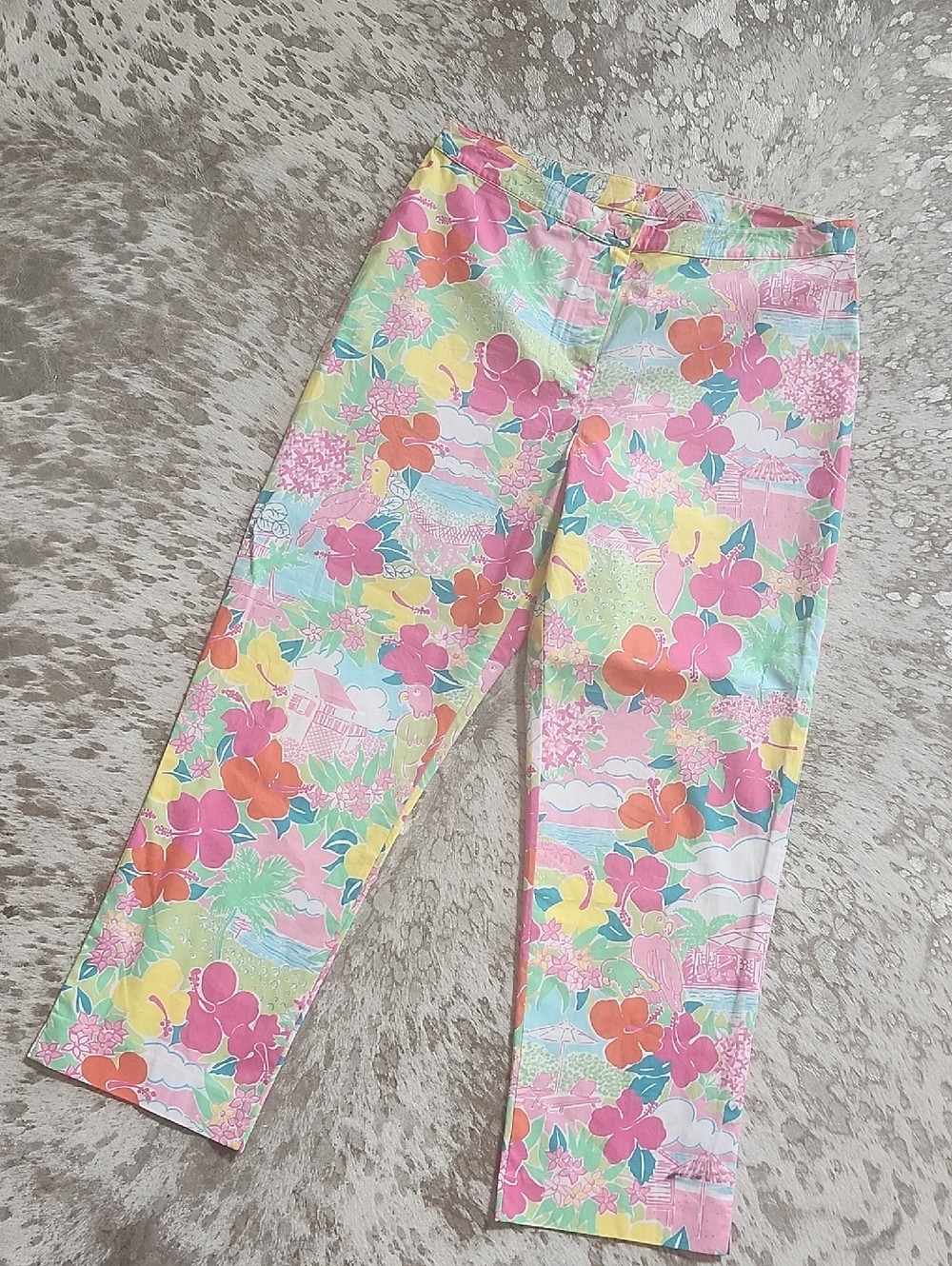 Lilly Pulitzer Tropical Print Pant Sz8 White Label Vintage